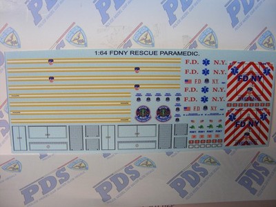 FDNY Rescue Paramedic 1:64 Water Slide Decals Works on Any COLOR truck Kit Bash