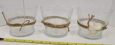 Set of 3 Rope Wrapped Glass Vases 4.4" x 3.8" Decorative Centerpieces