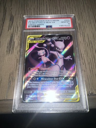 PSA 10 Mewtwo & Mew GX 222/226 Unified Minds Full Art Sun & Moon Pokémon