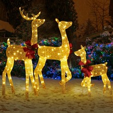 Christmas Lighted Reindeer Family Decoration Deer Set Indoor Outdoor Lawn Decor