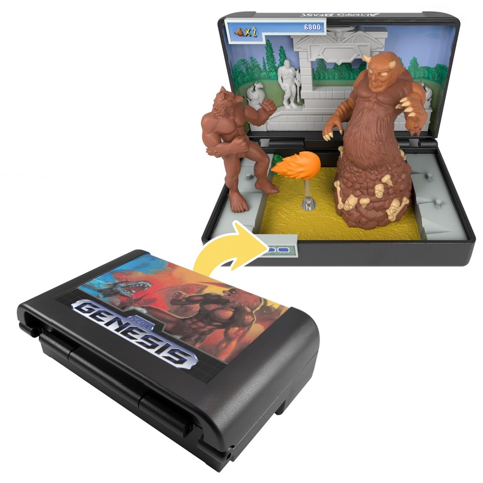 Altered Beast retro diorama with mini Werewolf and Aggar figures — a forgotten Sega classic immortalized in shelf-worthy collectible form.