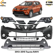 Front Bumper Cover Primed & Grille Assembly Pair For 2013-2015 Toyota RAV4
