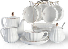 Porcelain Tea Sets British Royal Series, 8 OZ Cups Saucer Service for 6, with T