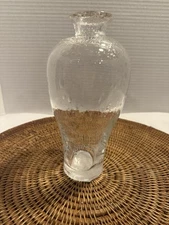 Hand Blown Art Glass Clear Vase with Air Bubbles Base, Floral, Decorative