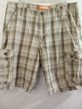 Lee Dungarees Cargo Shorts Mens 33 Khaki Blue White Plaid