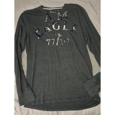 American Eagle Outfitters Mens Gray Long Sleeve Graphic T Shirt XLT Eagle 7710