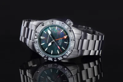 ¡NUEVO! Reloj Aragon Enforcer True GMT Titanio Negro Esfera MOP 44mm A702BLK - Imagen 1 de 4