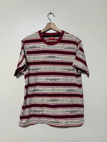 Chemise rayée manches courtes Supreme World HQ rouge moyen blanc skate authentique
