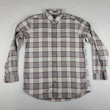 Eddie Bauer Flannel Shirt Mens TL Large Tall Gray Orange Relax Dress Button Down