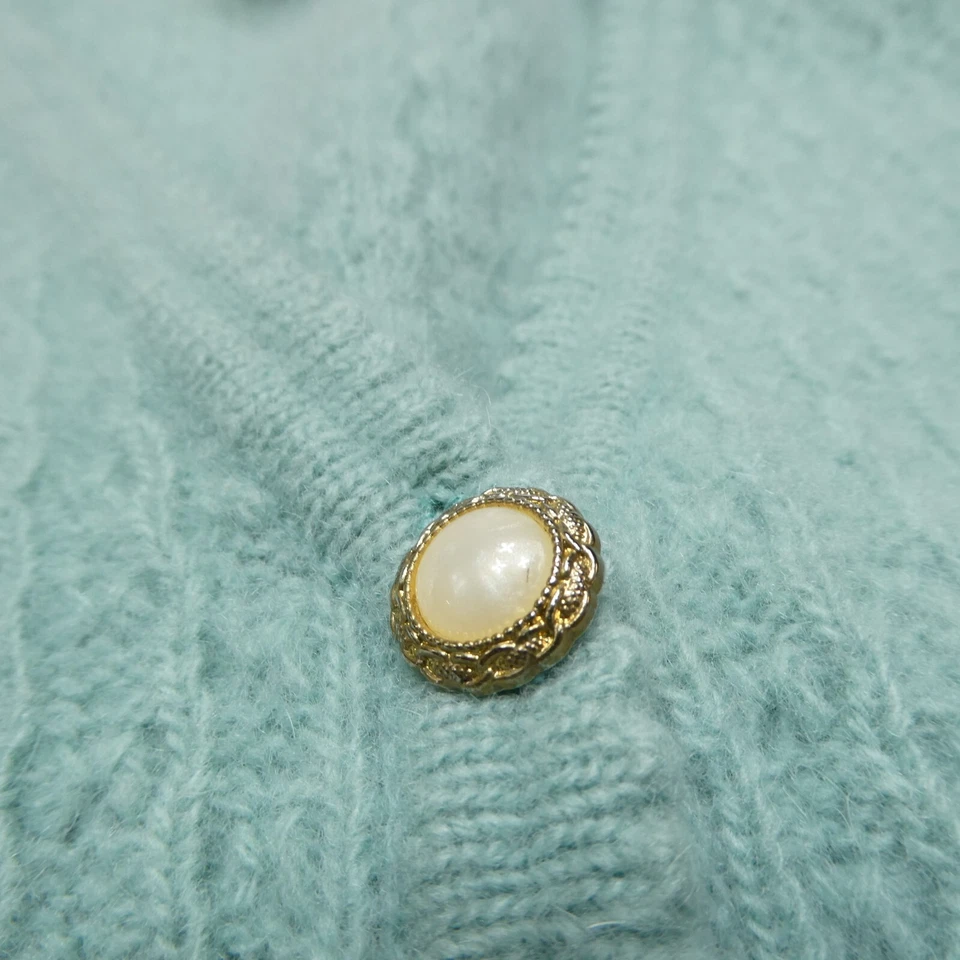 Cárdigan Suéter Vintage Informal Esquina Lana Angora Mujeres M Verde Cable Tejido Chaleco Foto 3 de 4