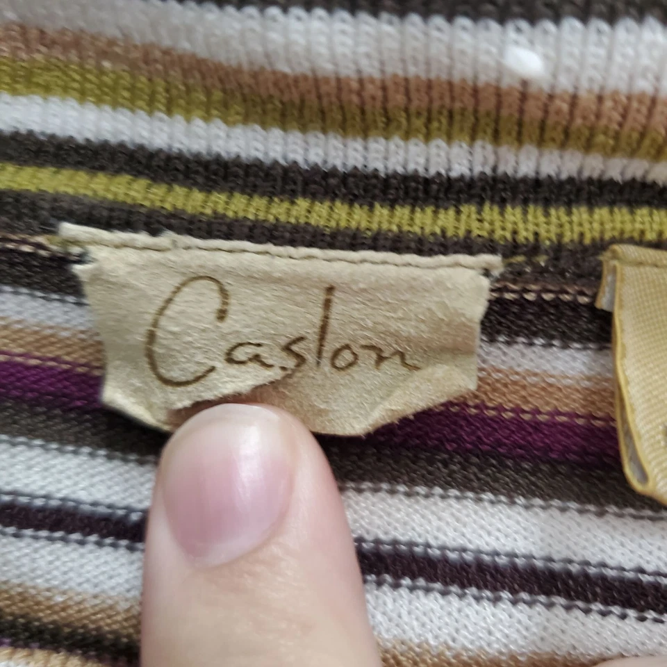 Top Caslon Para Mujer Retro Años 70 Rayas Cortina Cuello Túnel 3/4 Texturizado Rayón Tejido M Foto 3 de 4