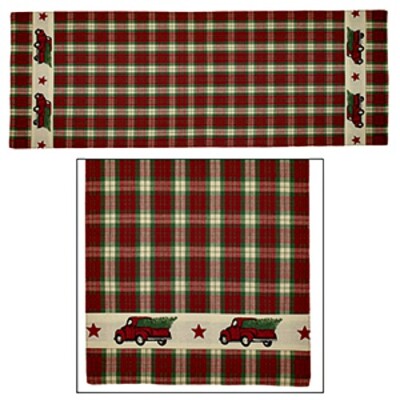 New Primitive Farmhouse VINTAGE RED TRUCK CHRISTMAS TREE STAR Table Runner 36''