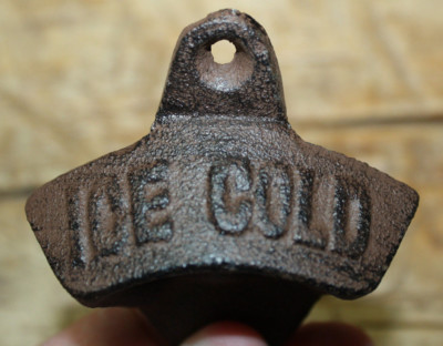 Rustic Cast Iron ICE COLD Vintage Style Wall Mount Beer Bottle Open Here