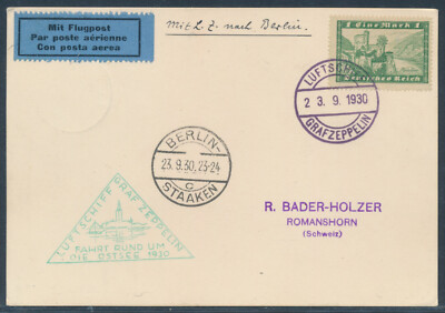 Zeppelin Ostseefahrt 1930 Karte gute Bordpost nach Berlin (S24902)