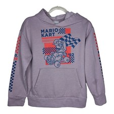 Nintendo Mario Kart Boys Size Large 10-12 Hooded Pullover Fleece Light Purple