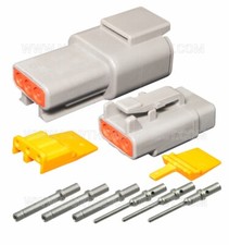 3 PIN DEUTSCH DTM DTM04-3P DTM06-3S WATERPROOF CONNECTOR KIT - SOLID CONTACTS