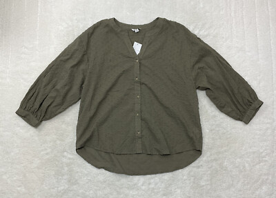Cato Est 1946 Womens Size M 3/4 Sleeve Button Up Olive Green Blouse
