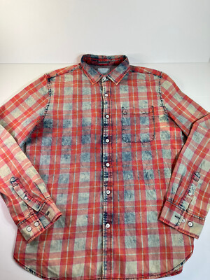 Zip Code 1992 Mens SZ Large 44 c Plaid Bleach/Stone Wash Button Down L/S EUC!