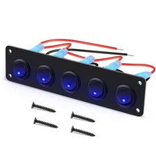 5 Gang Blue Rocker Toggle Switch Panel for Car Truck RV Boat Dash 12V-24V ON-OFF