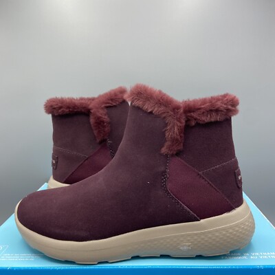 Skechers On The Go City Burgundy Red Fluff Leather Faux Fur