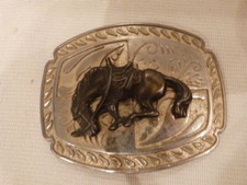 VINTAGE Silverplate Bucking Bronco Horse Belt Buckle 4"x3"