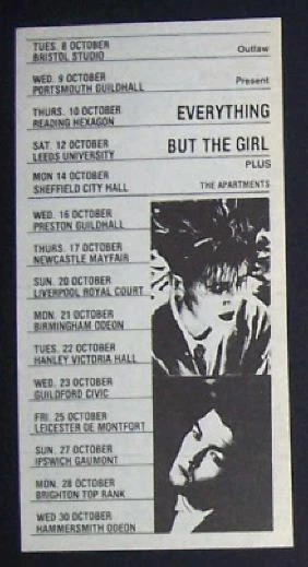 Everything But The Girl Love Not Money UK Tour 1985 Mini Poster Type Concert Ad
