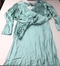 ASOS Design Seafoam Green Satin Puff Sleeve Midi Dress Size 10