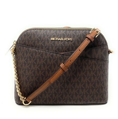 Michael Kors Jet Set Travel Medium Dome Crossbody Brown Signature MK Bag