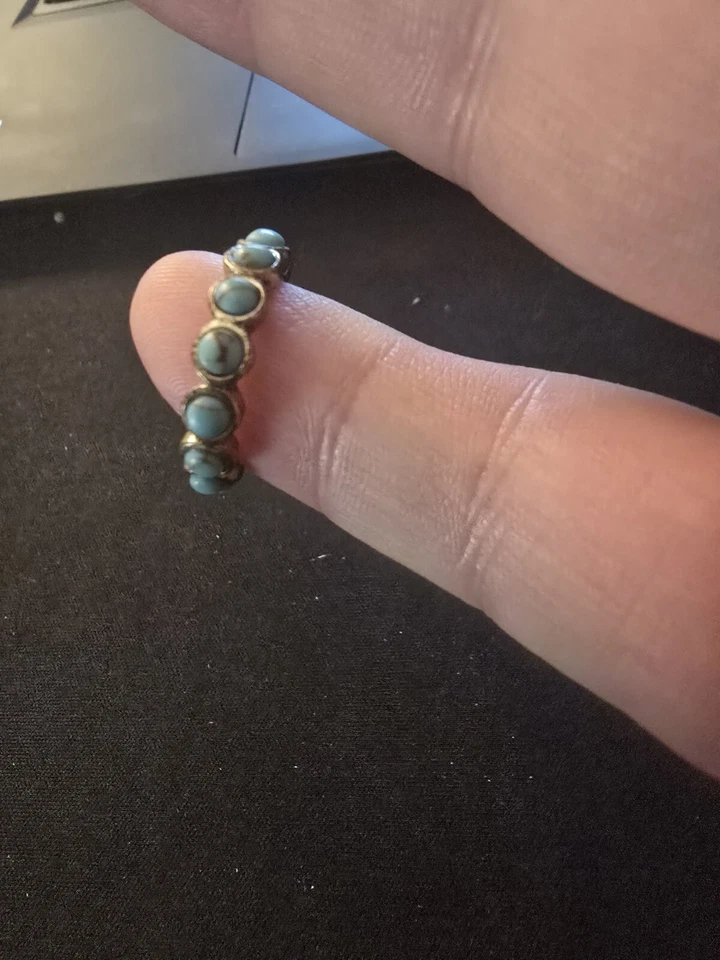 Anillo Vintage Marca Lucky Talla 6 Tono Dorado Firmado Joyería Turquesa Bohemia Foto 2 de 4