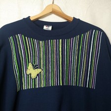 Vintage 1990s Sweatshirt Large Butterfly Crewneck Cottagecore Whimsical Blue