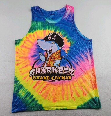 Sharkeez Grand Cayman Tie Dye Graphic Sleeveless Tank T-shirt Mens Large Cotton
