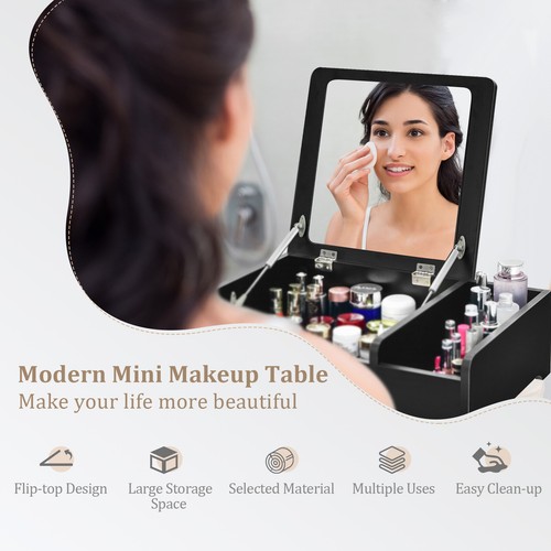 Compact 2-in-1 Bay Window Makeup Dressing Table w/ Flip-Top Mirror - Picture 6 of 8