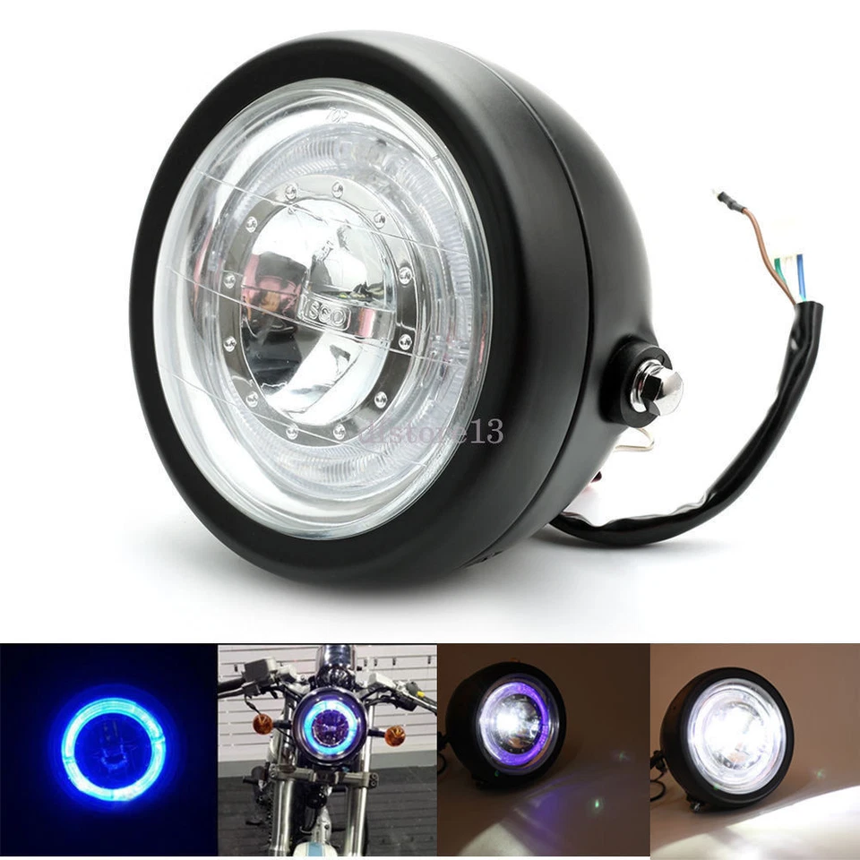 Anillo HALO azul faro LED DRL de 6,5 pulgadas para Harley Bobber ojos de ángel Foto 2 de 4