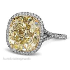 4.45CT Cushion Cut Real Citrine Split Shank Halo Ring 14K 2-Tone Gold Finish