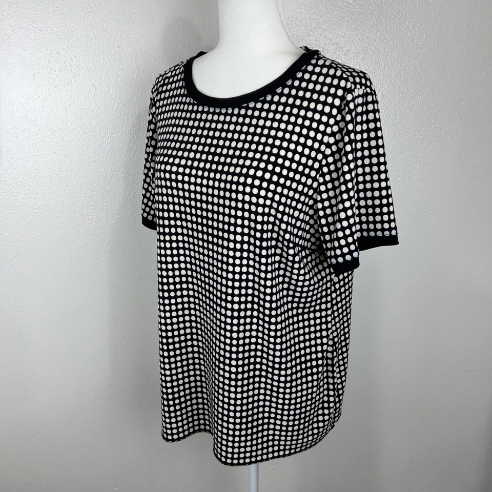 Anne Klein блузка женщин 0 X плюс размер черный белый горошек кнопка назад S/S Топ - Изображение 2 из 4