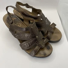 Dansko Nina Sandals Womens 38/7 Heels Brown Leather Floral Strappy Platform