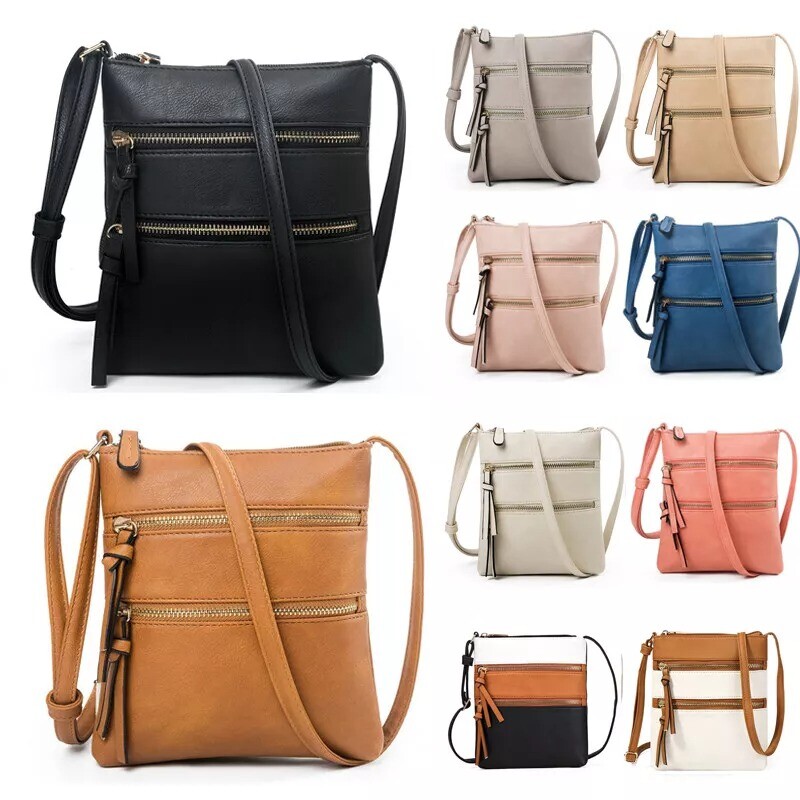 PU Leather Cross Body Messenger Bag Women Zipper Shoulder Over Bags Handbags