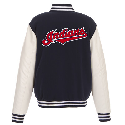Indians Pvc MLB Cleveland Indians Reversible Fleece Jacket PVC Sleeves Embroidered ...
