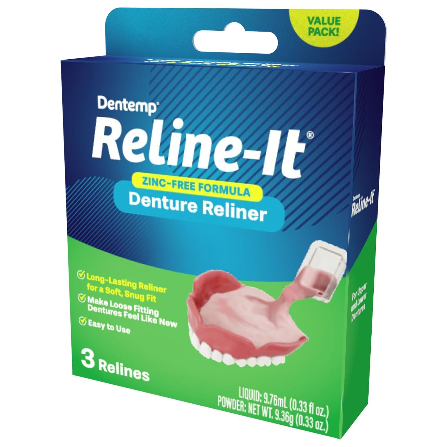Denture Reline Kit Value Pack - Advanced Formula for Upper & Lower Dentures