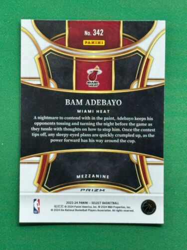 2023-24 Panini Select Mezzanine Orange Flash Prizms Parallel #342 Bam Adebayo - Imagen 2 de 2