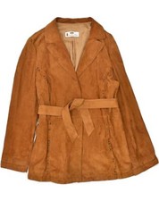 Gianfranco Gotelli Womens Belted Suede Jacket Uk 44 Medium Brown Leather Un51