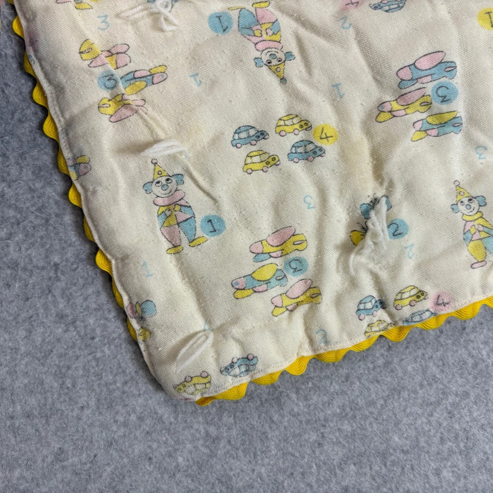 Manta colcha vintage para cuna bebé payaso coches avión guardería costura a mano años 60 retro Foto 3 de 4
