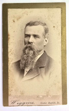 Antique CDV Photo Handsome Bearded Victorian Man Beard Wiggins Cedar Rapids IA
