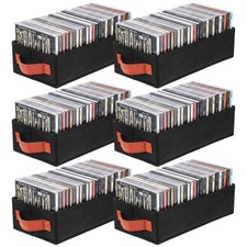 6Pack CD Storage Organizer Boxes, Holds 120 Cases, Foldable Bin Case Black