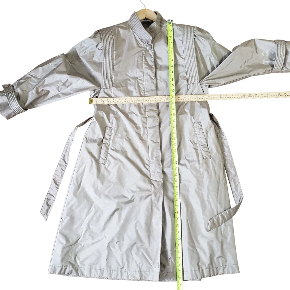 Gabardina vintage British Mist beige para mujer talla 12 clásica atemporal con cinturón Foto 3 de 4