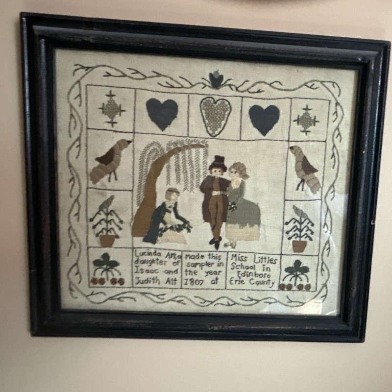 Framed Fabric Needlework Sampler Wall Art Lucinda Alt Miss Littles School 1807