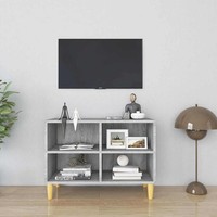 Tv-Schrank Mit Massivholz-Beinen Grau Sonoma 69,5X30X50 Cm