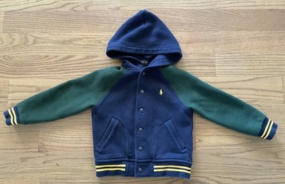 POLO RALPH LAUREN Color Blocked Fleece Hooded Baseball Jacket Toddler Boy 4/4T