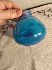 VTG Blue Crackle Glass 4x4-in Bottle Excellent Condition