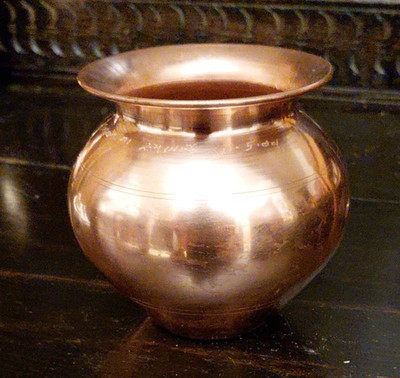 Vintage massive Kupfer islamische Vase Pflanztopf 4,5 cm breit x 4 cm 